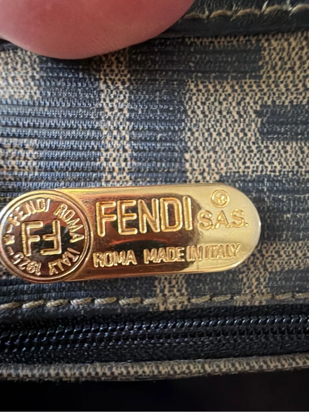 Fendi Brown FF Canvas Tote Bag with Black Leather Straps. Free COA.